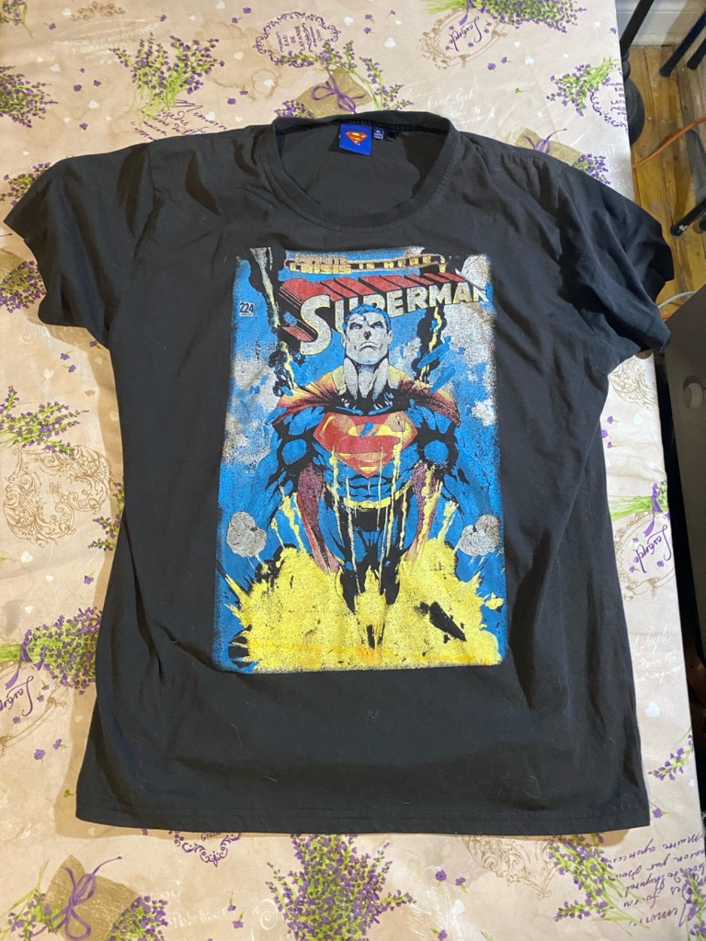 DC Comics Superman Graphic Tee in Black with Blue, Red and Yellow Artwork